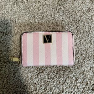 Victoria Secret Small Wallet, Color: Stripped Pink and White, Black Inside